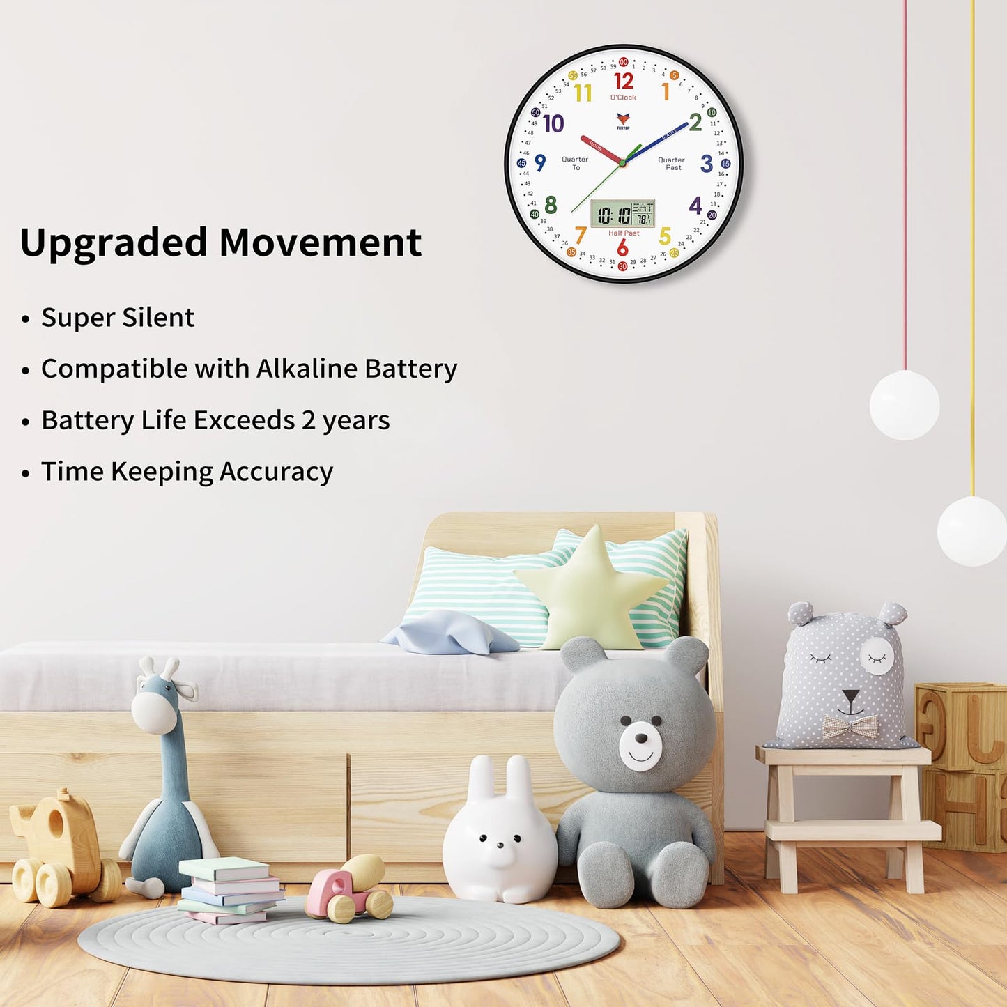 Silent Learning Wall Clock for Kids’ Time Practice