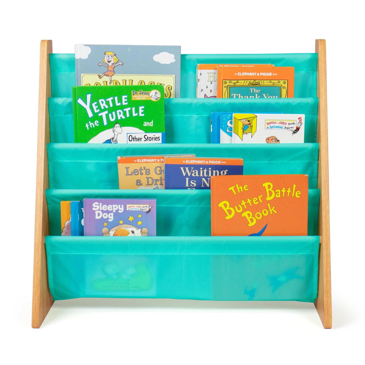Kids 4-Tier Sling Bookshelf With Deep Storage Pockets