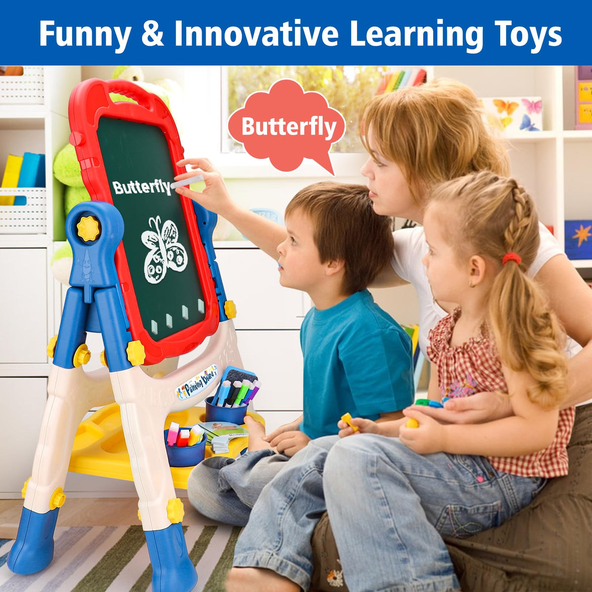 Kids Double-Sided Art Easel With Magnetic Boards