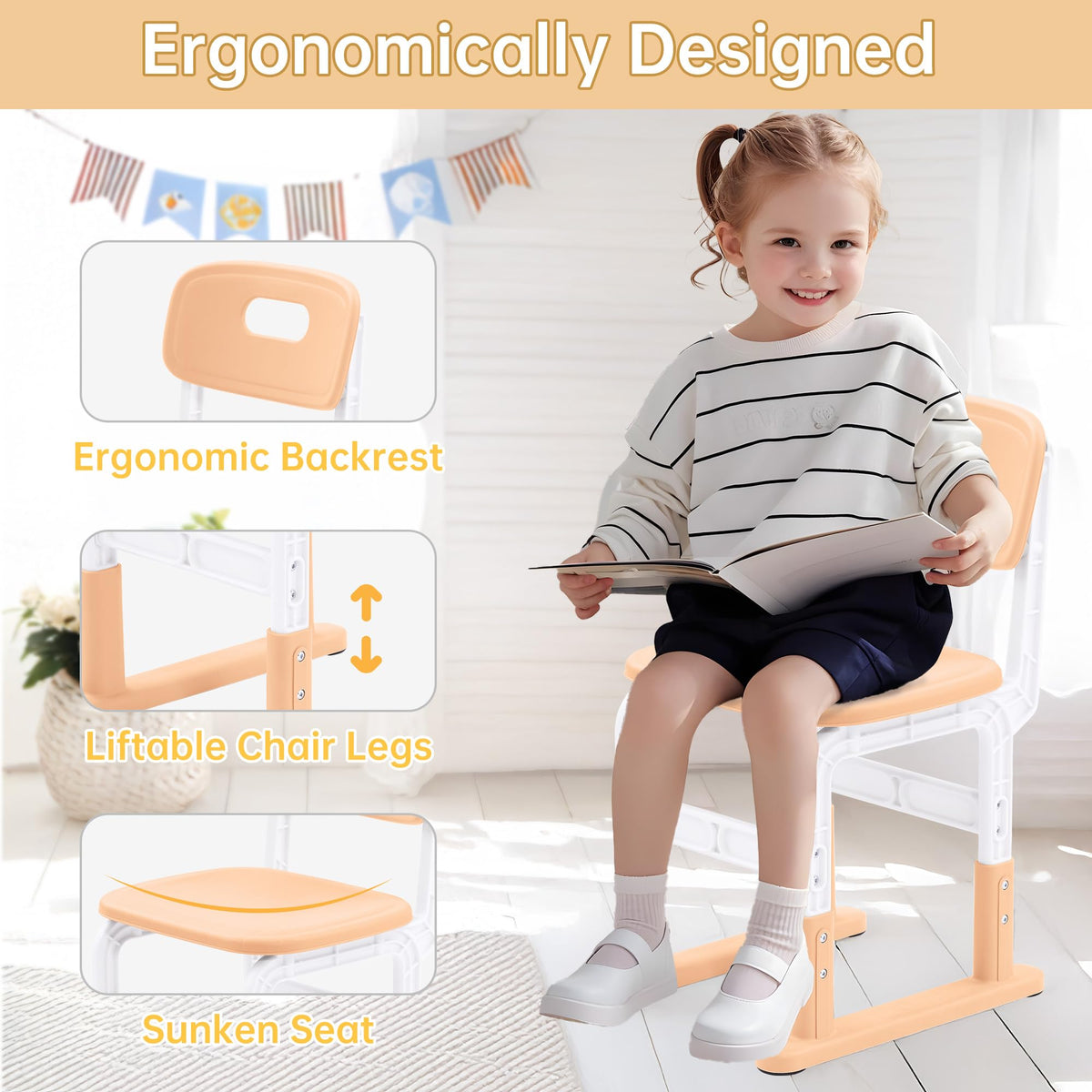 Adjustable Kids Desk & Chair Set With Storage