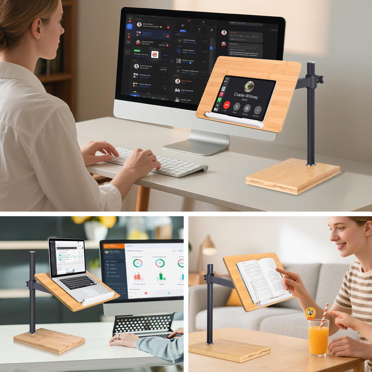 Adjustable Bamboo Book Stand With Stable Base
