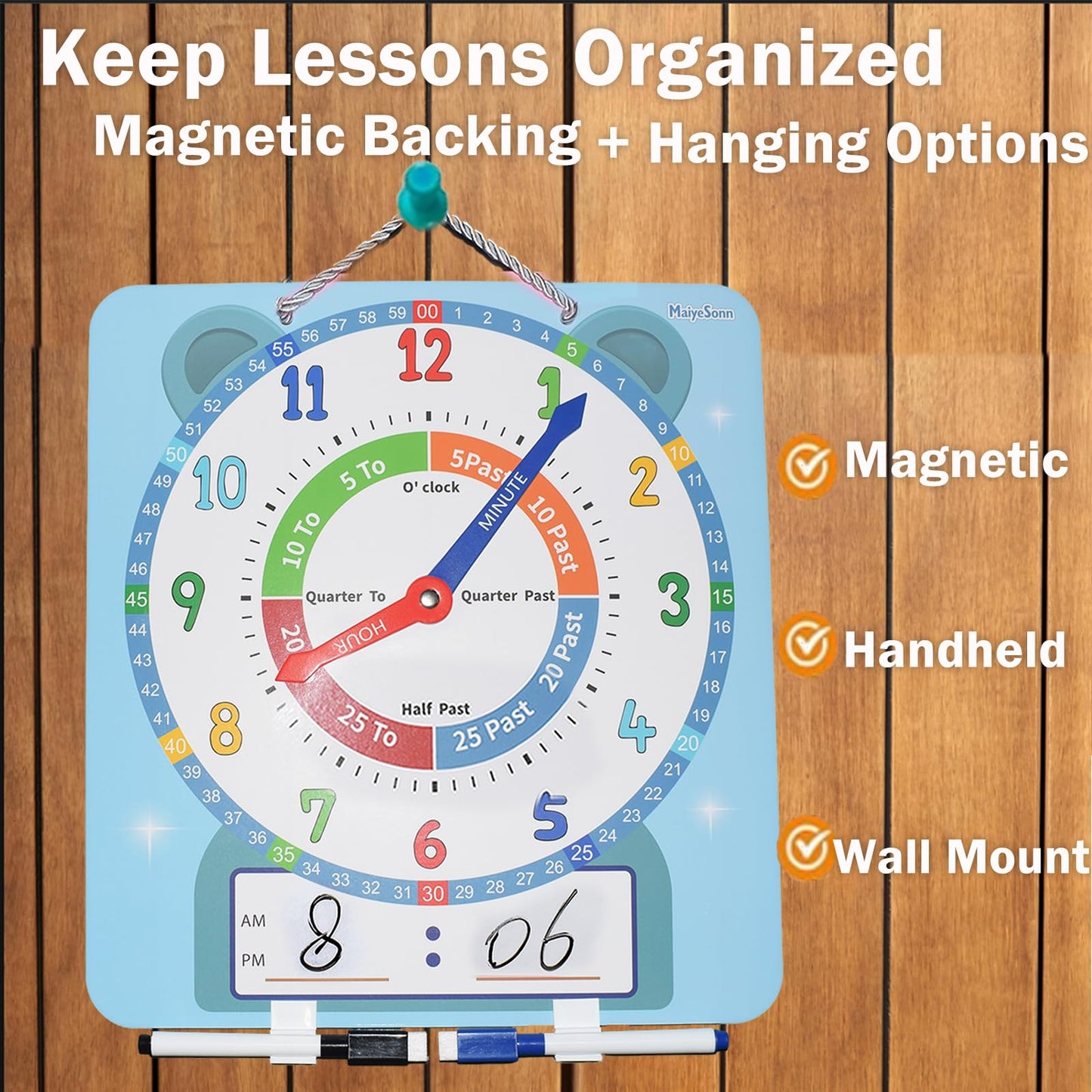 Magnetic Teaching Clock With Dry Erase Surface
