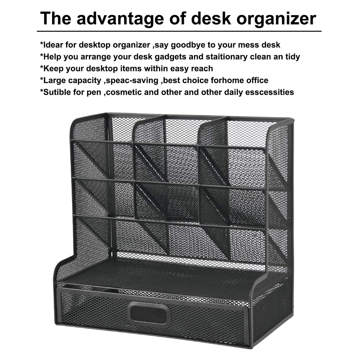 Mesh Pen Holder With Drawer & Supply Storage