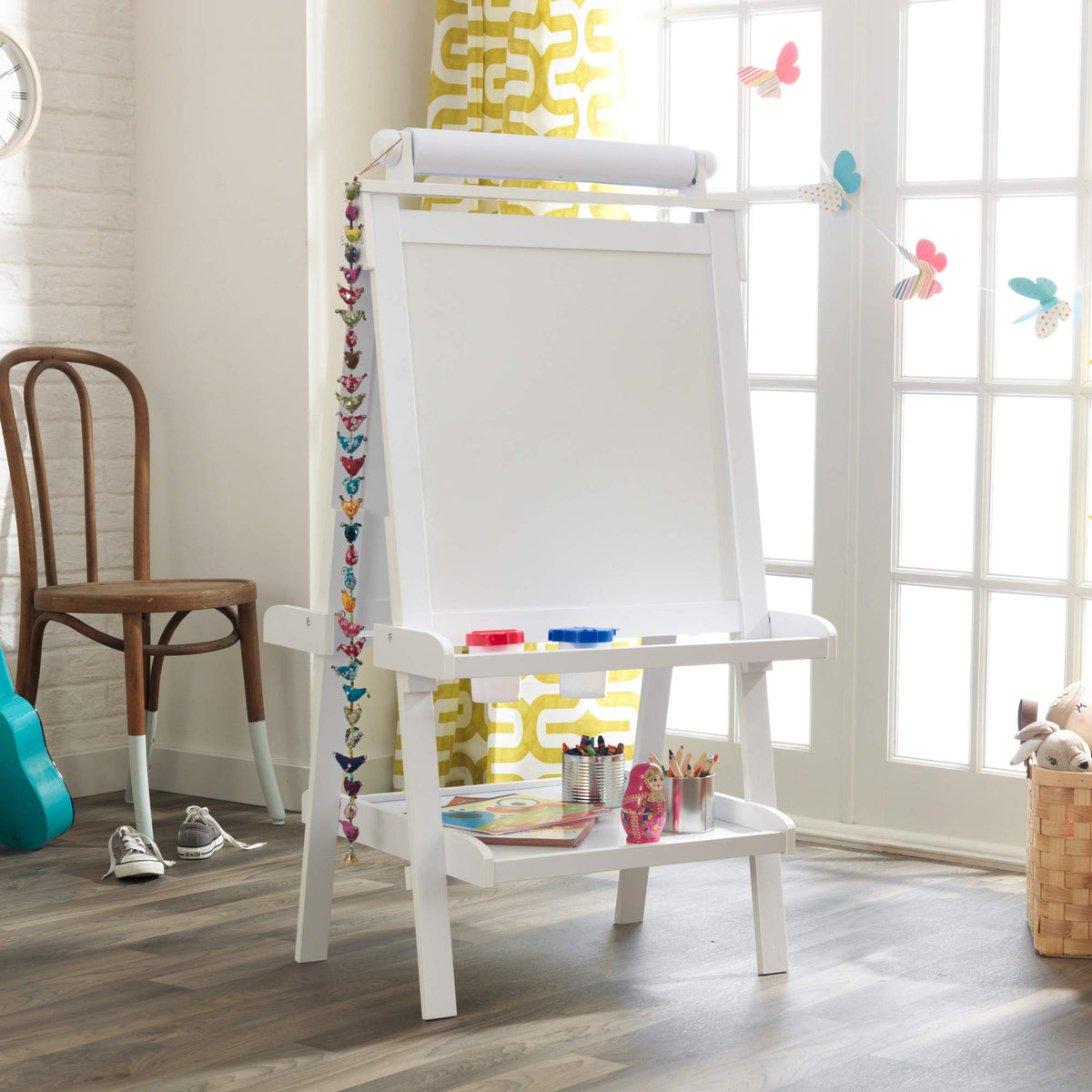 Wooden Kids Easel With Chalkboard & Dry Erase