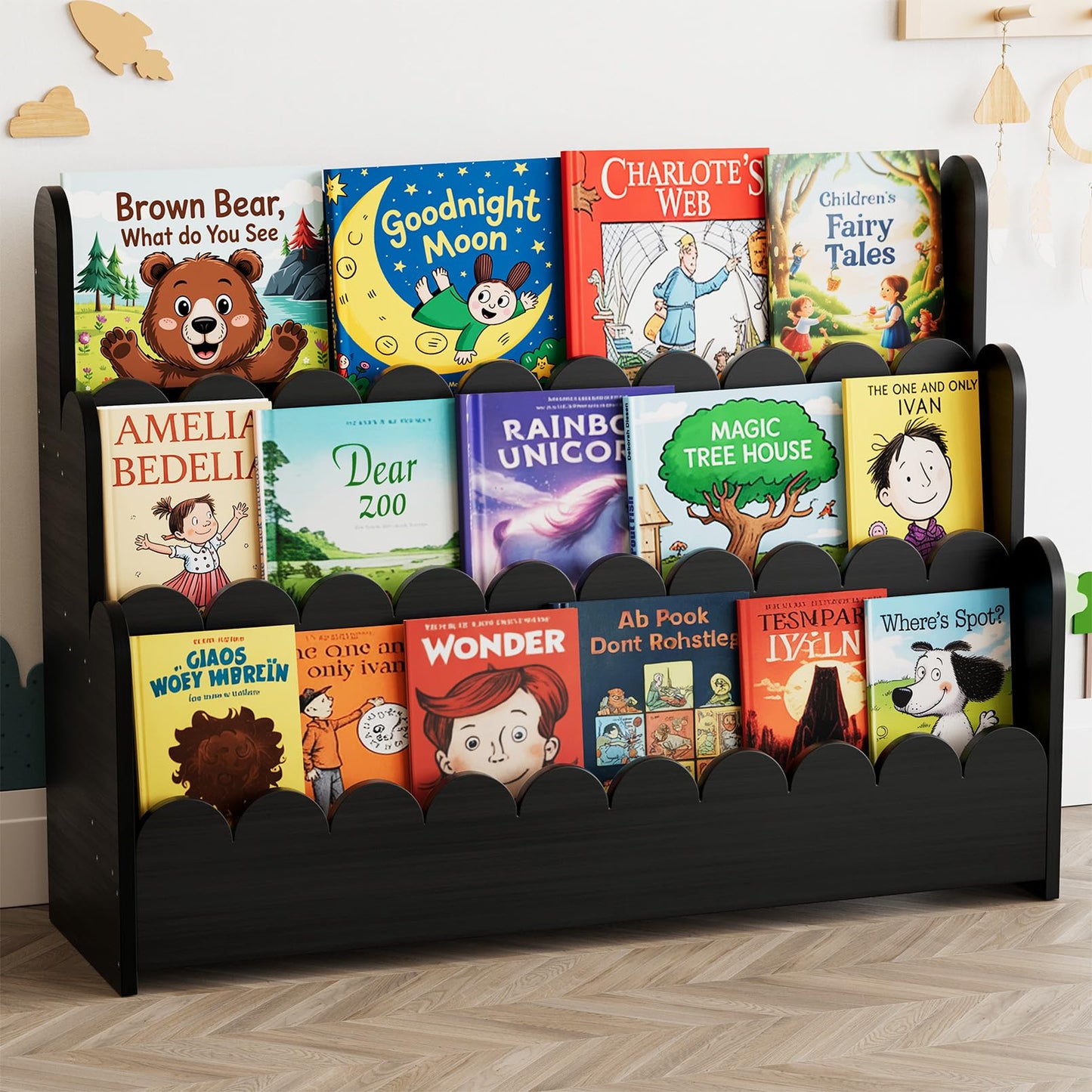 Montessori 3-Tier Scalloped Bookshelf for Kids