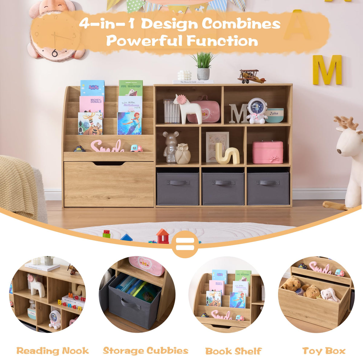 Kids Toy Storage Organizer With Bookshelf & Drawers