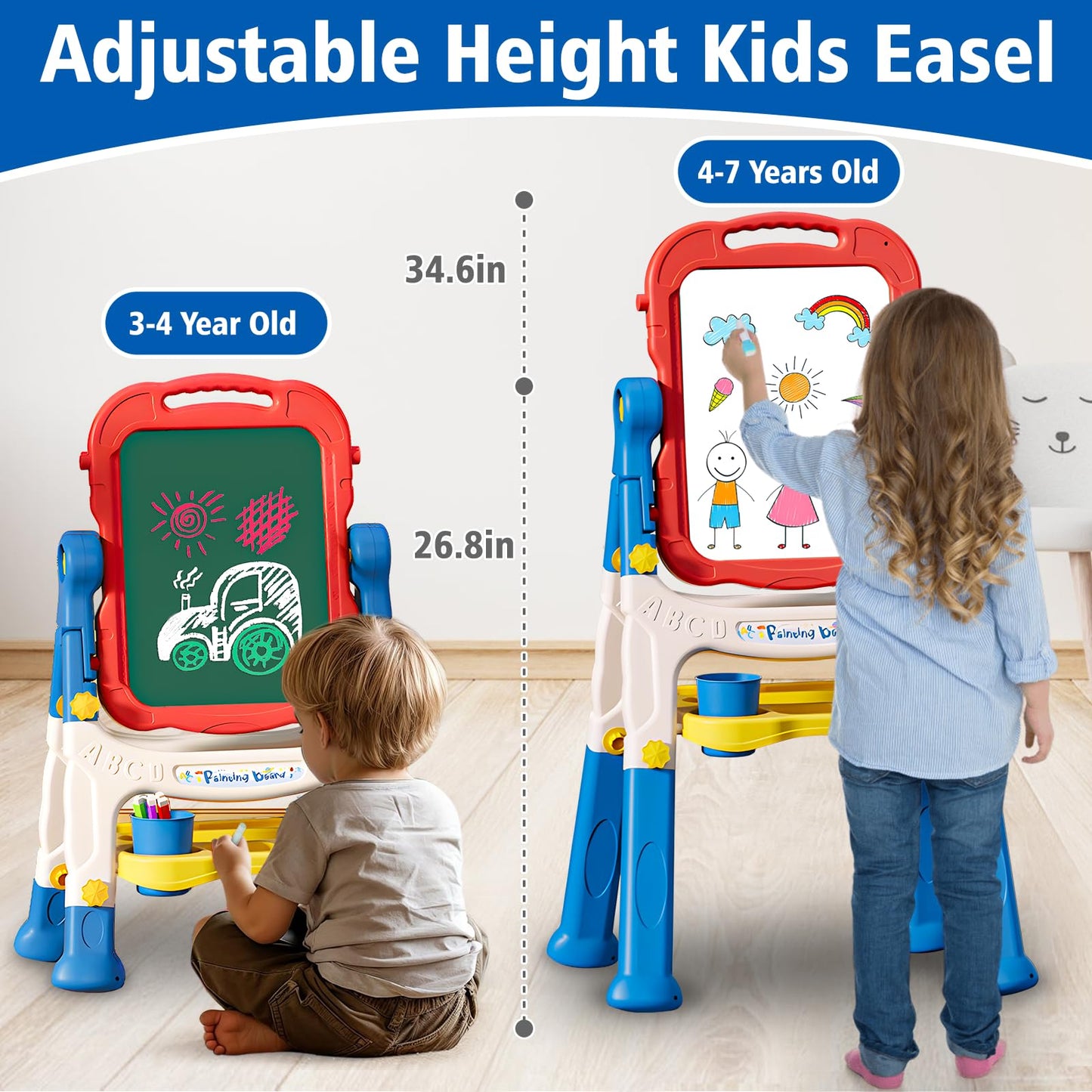 Kids Double-Sided Art Easel With Magnetic Boards