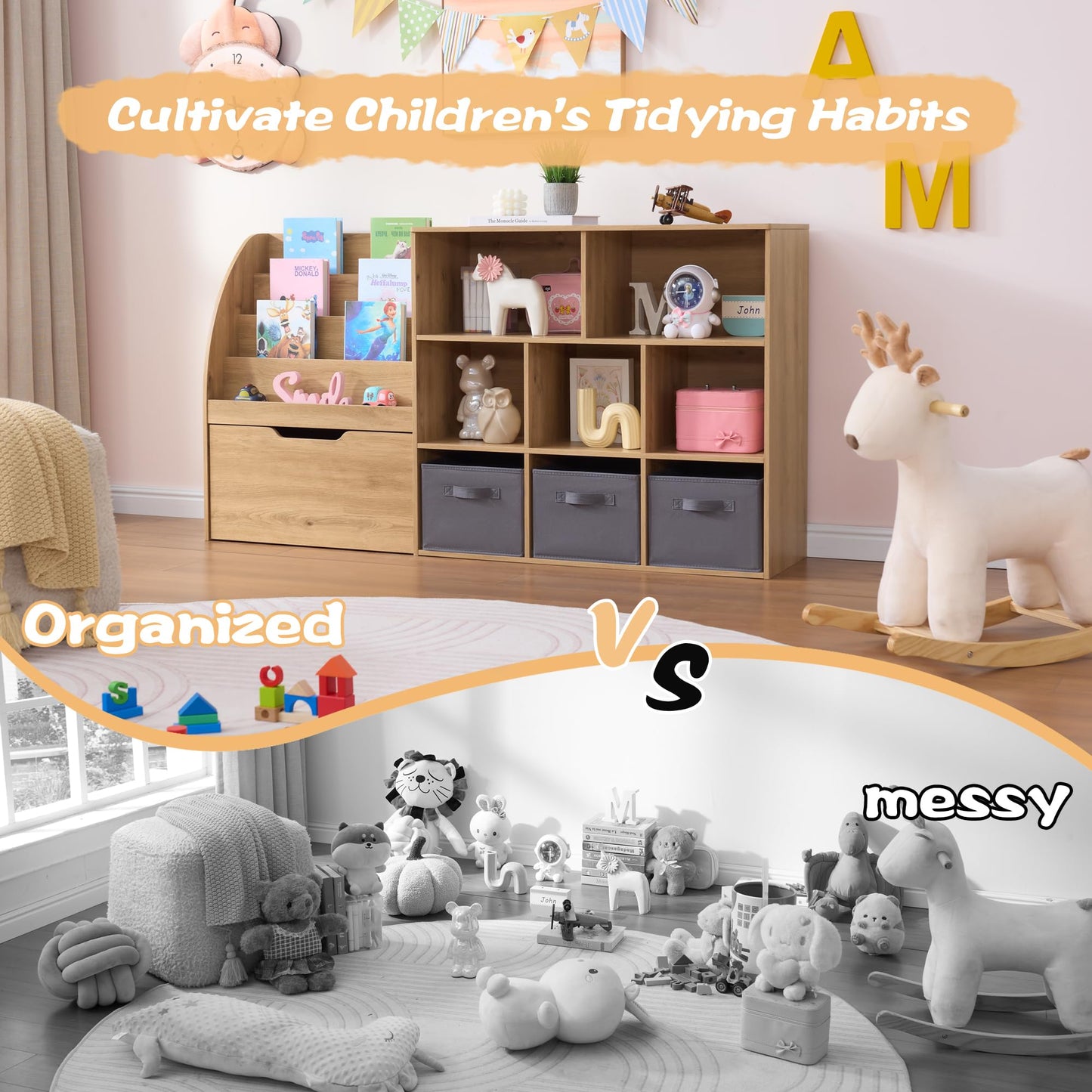 Kids Toy Storage Organizer With Bookshelf & Drawers