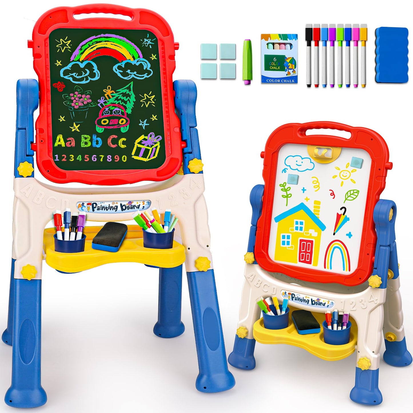 Kids Double-Sided Art Easel With Magnetic Boards