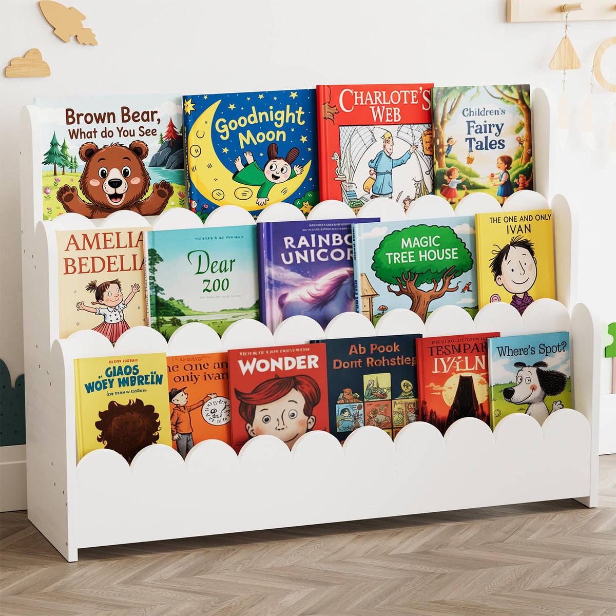 Montessori 3-Tier Scalloped Bookshelf for Kids