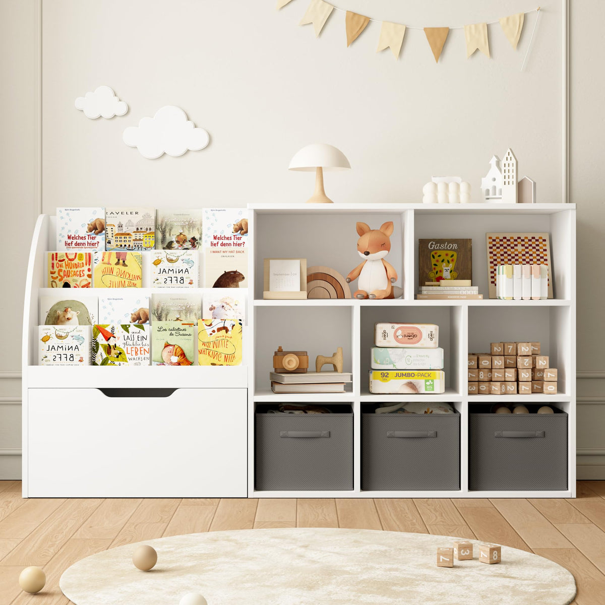 Kids Toy Storage Organizer With Bookshelf & Drawers