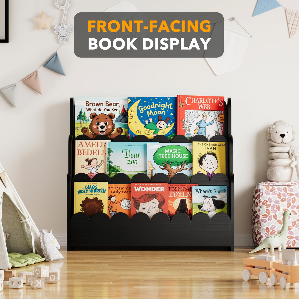 Montessori 3-Tier Scalloped Bookshelf for Kids