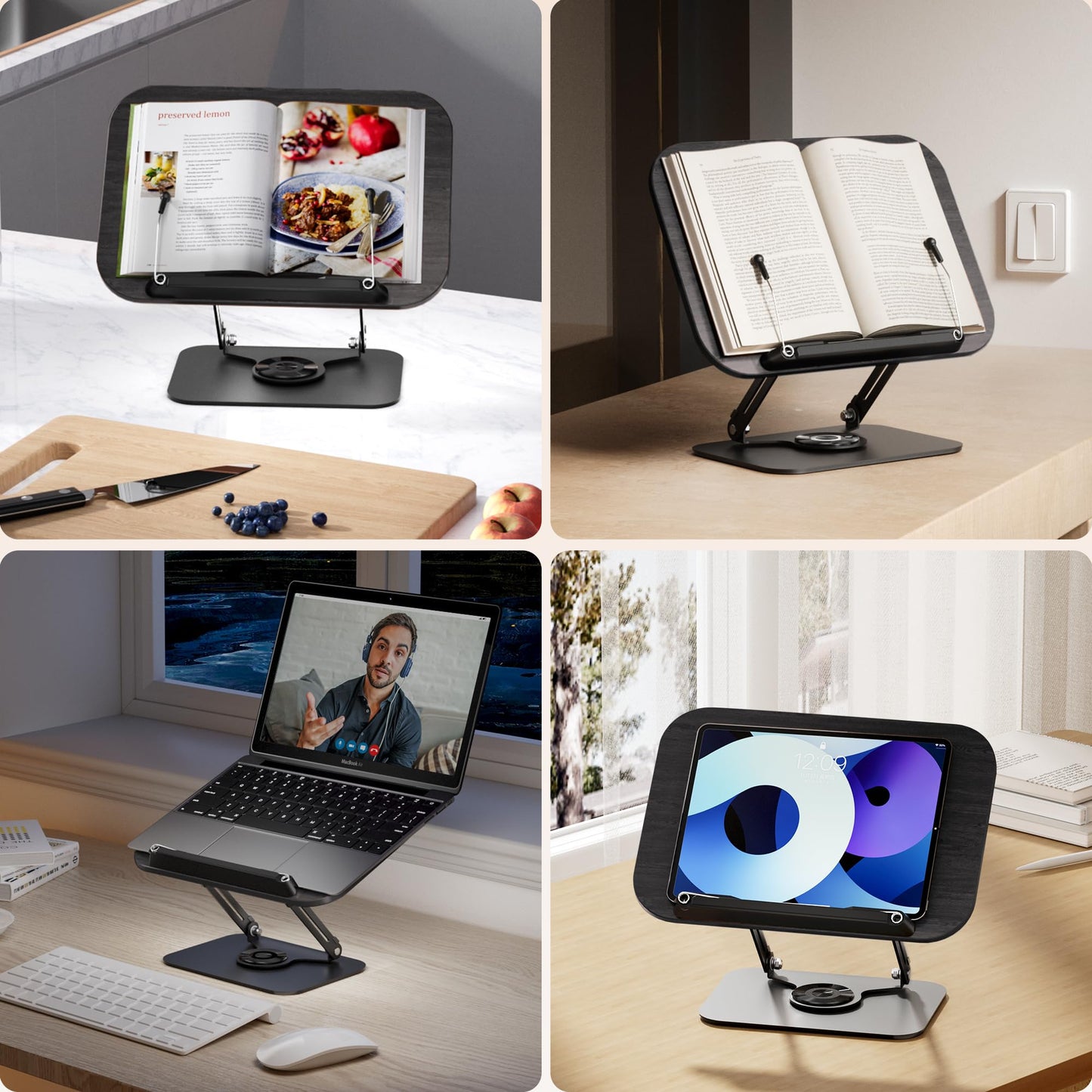 Adjustable Book Stand With 360° Rotating Base