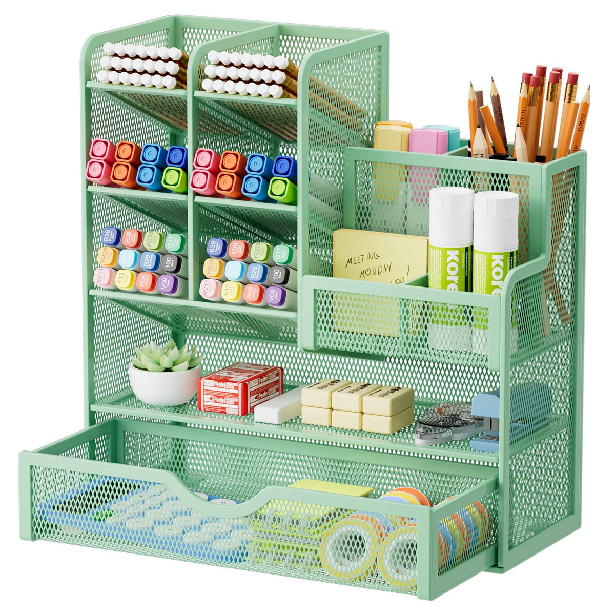 Mesh Pen Holder With Drawer & Supply Storage