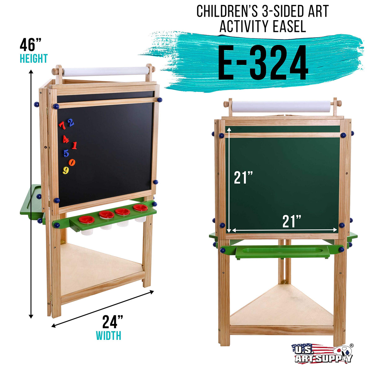Three-Sided Wooden Art Easel for Kids