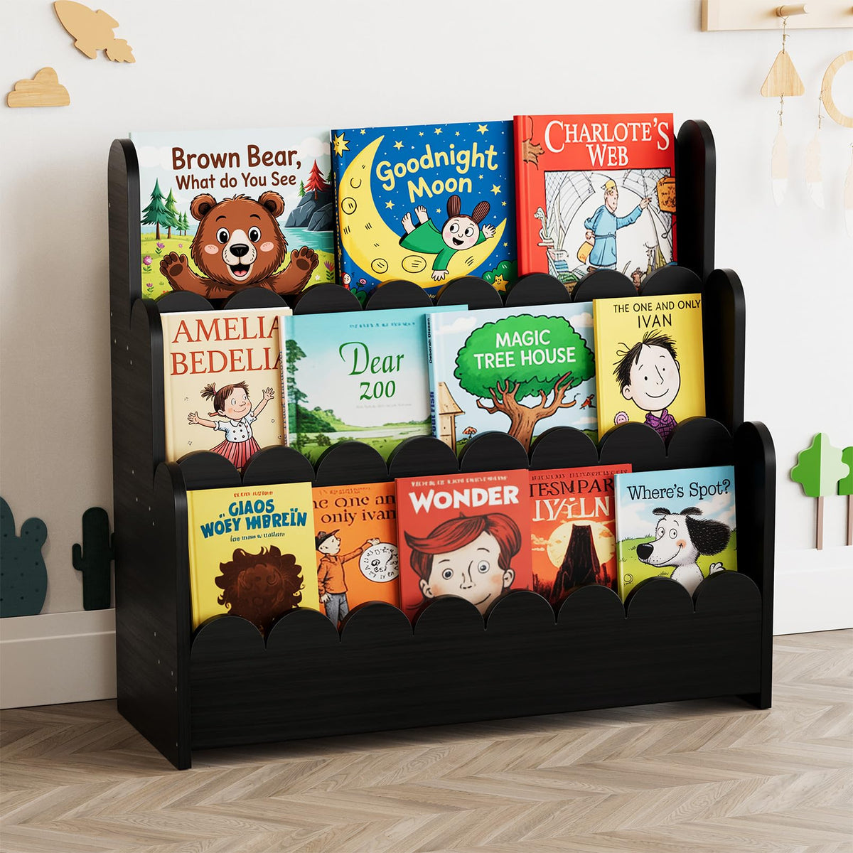 Montessori 3-Tier Scalloped Bookshelf for Kids