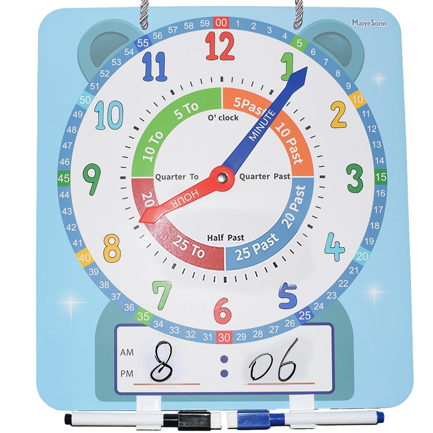 Magnetic Teaching Clock With Dry Erase Surface