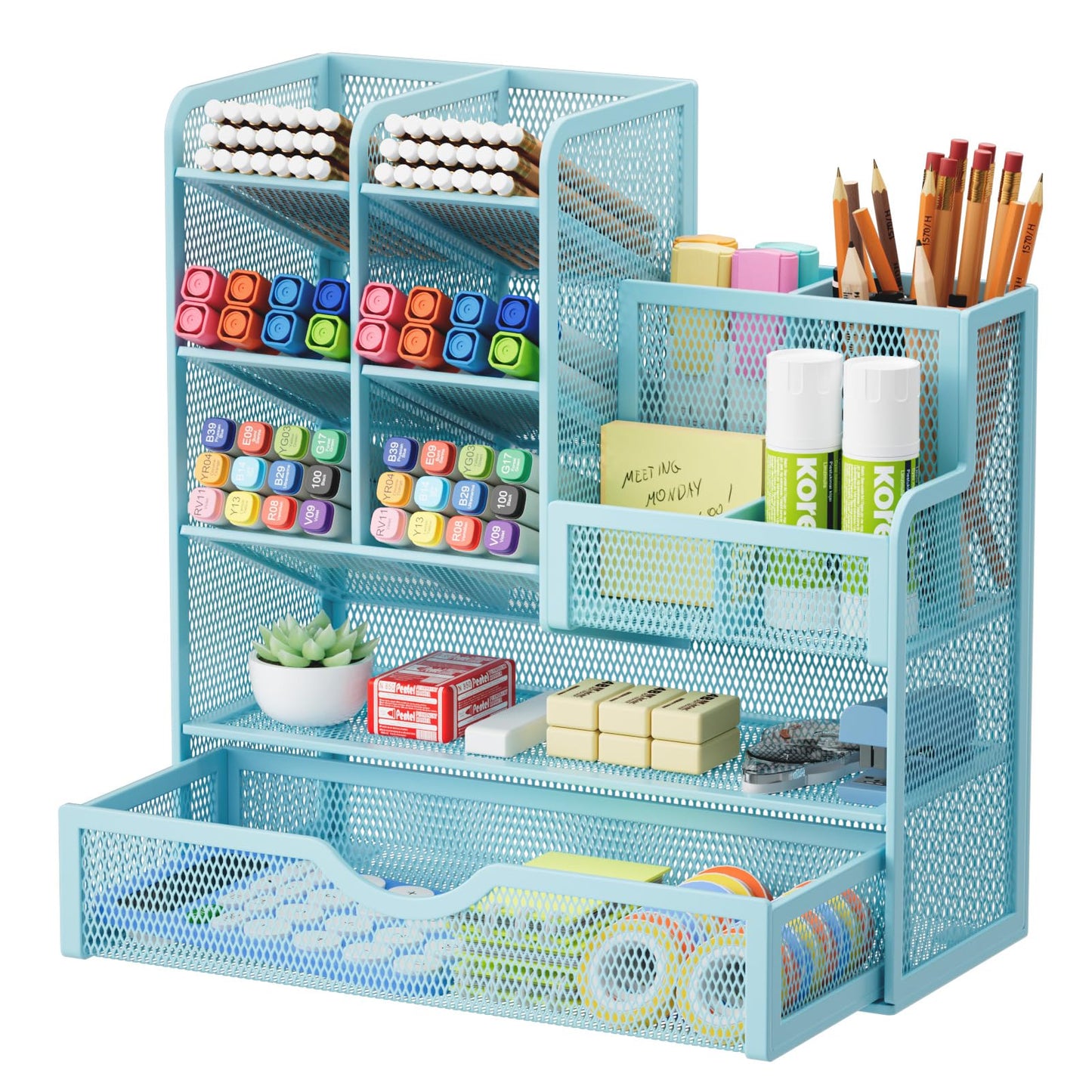 Mesh Pen Holder With Drawer & Supply Storage