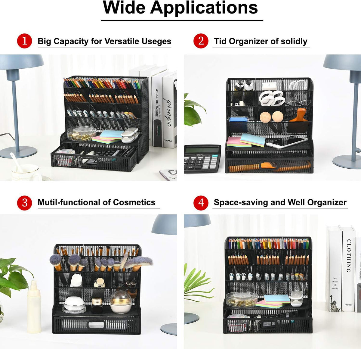 Mesh Pen Holder With Drawer & Supply Storage