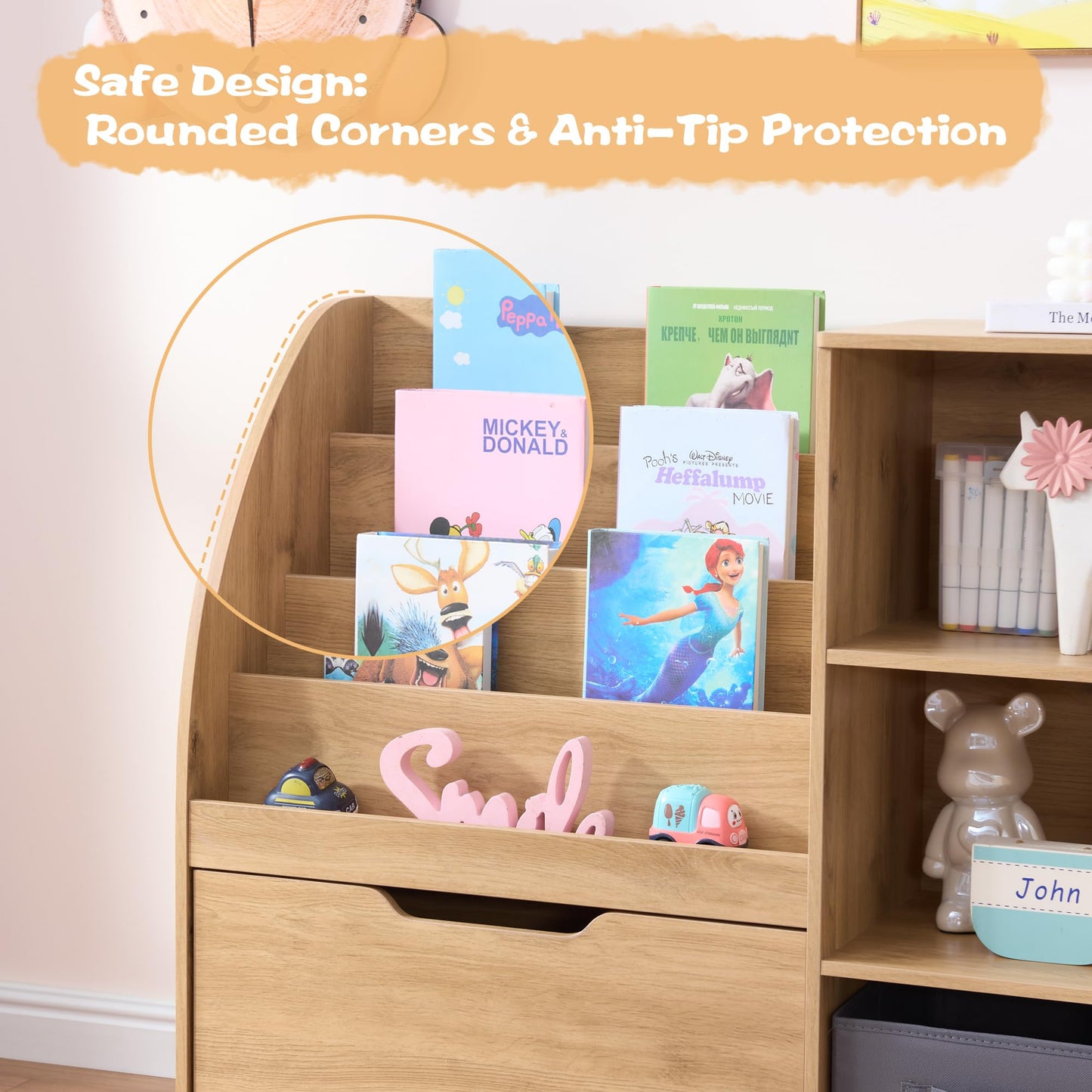 Kids Toy Storage Organizer With Bookshelf & Drawers