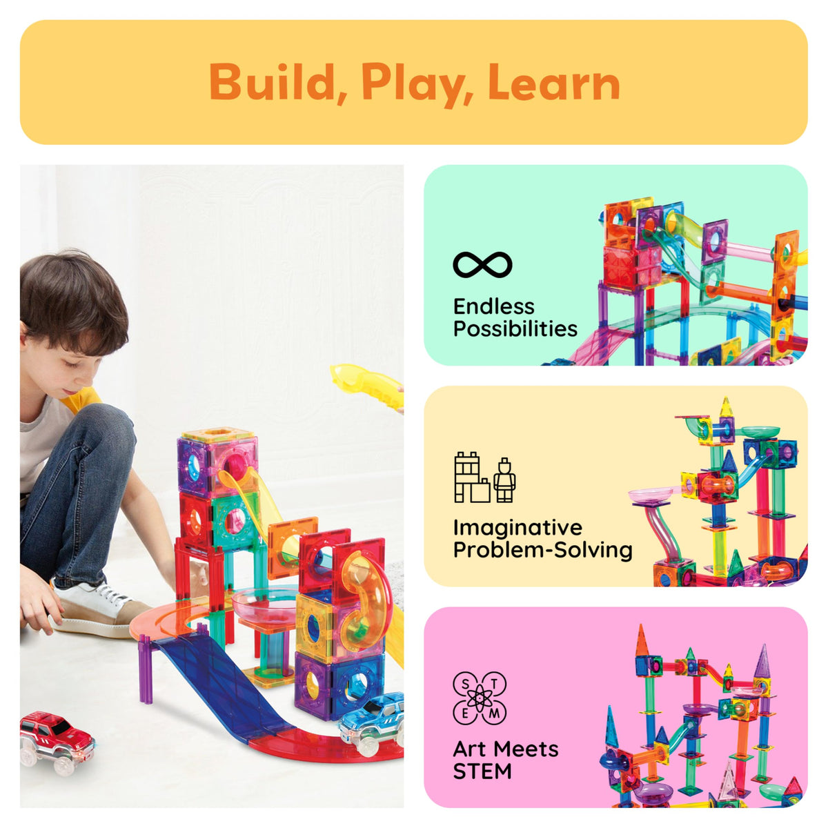 Magnetic Building Tiles for Creative STEM Play