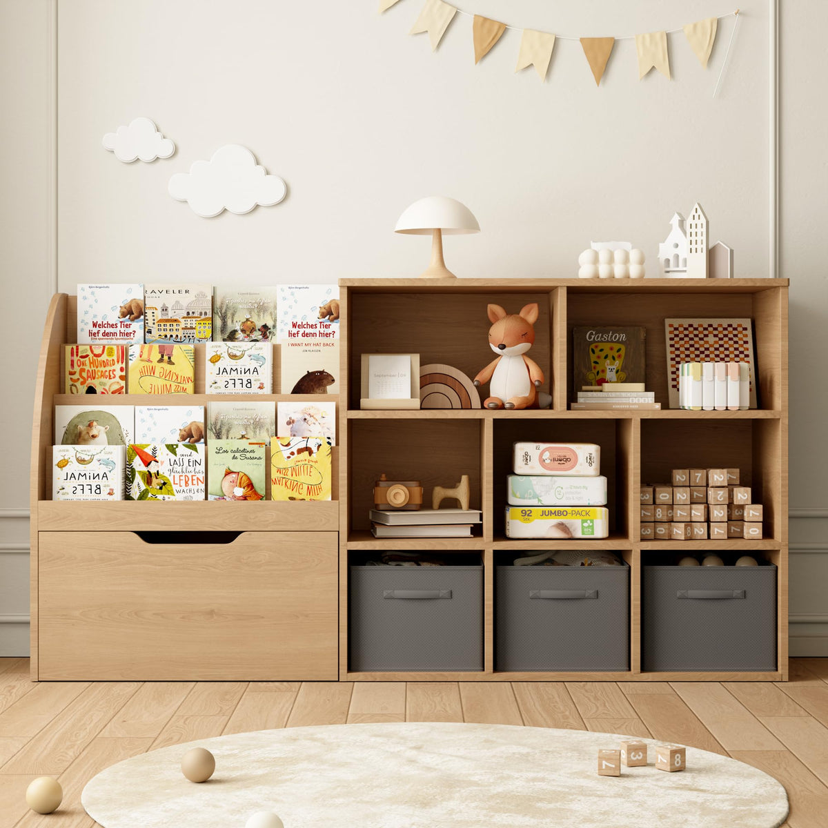 Kids Toy Storage Organizer With Bookshelf & Drawers