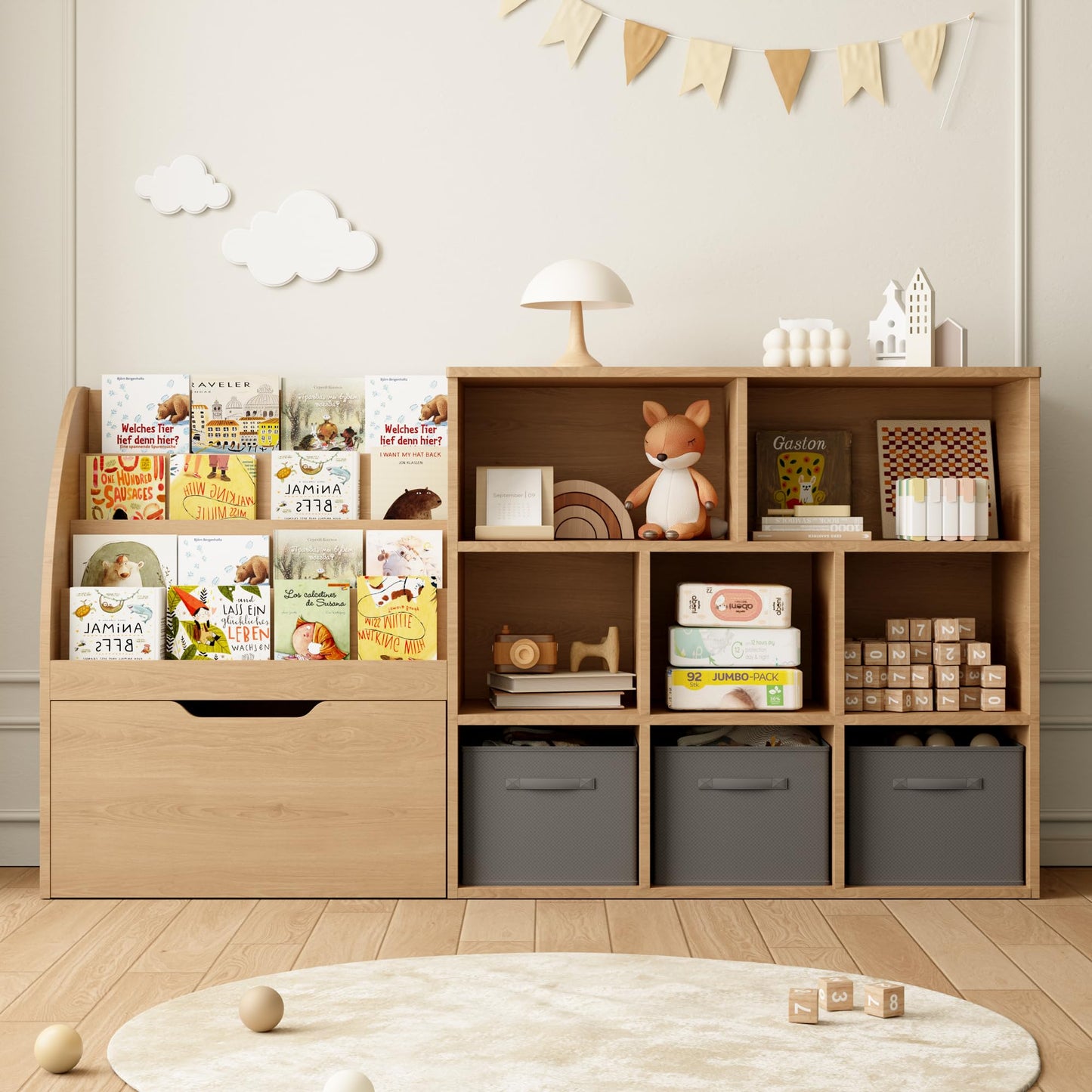 Kids Toy Storage Organizer With Bookshelf & Drawers