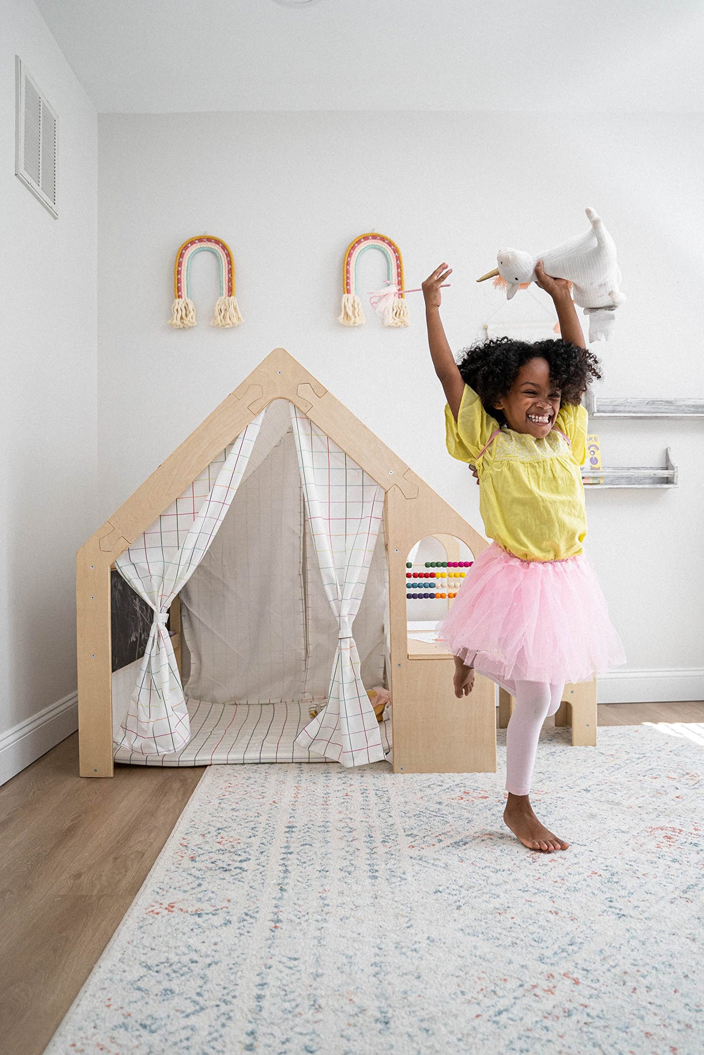 5-in-1 Montessori Wooden Playhouse With Desk