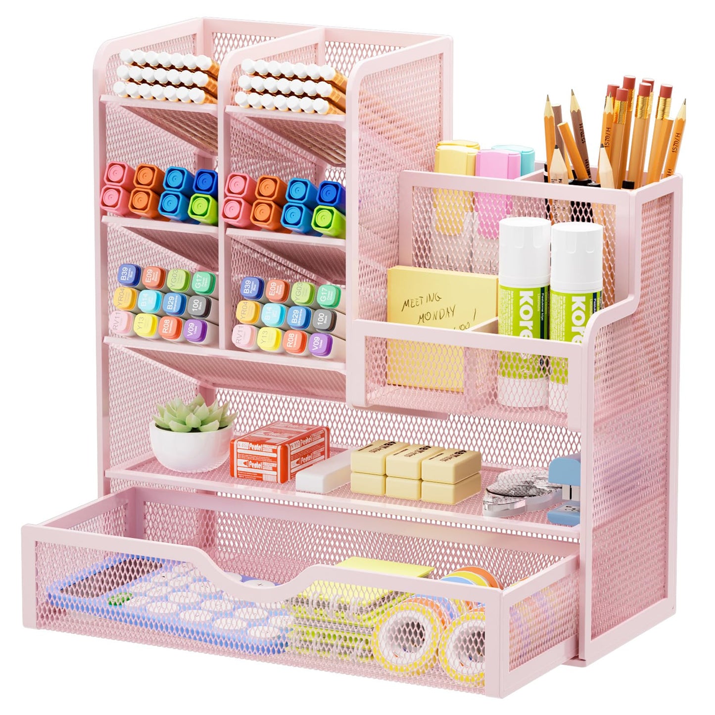 Mesh Pen Holder With Drawer & Supply Storage