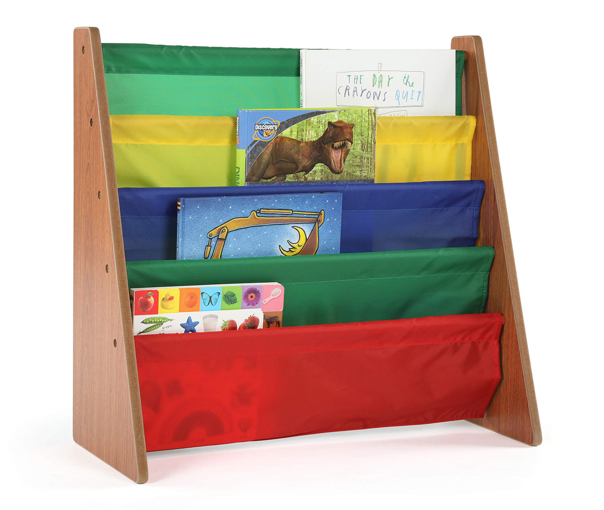 Kids 4-Tier Sling Bookshelf With Deep Storage Pockets