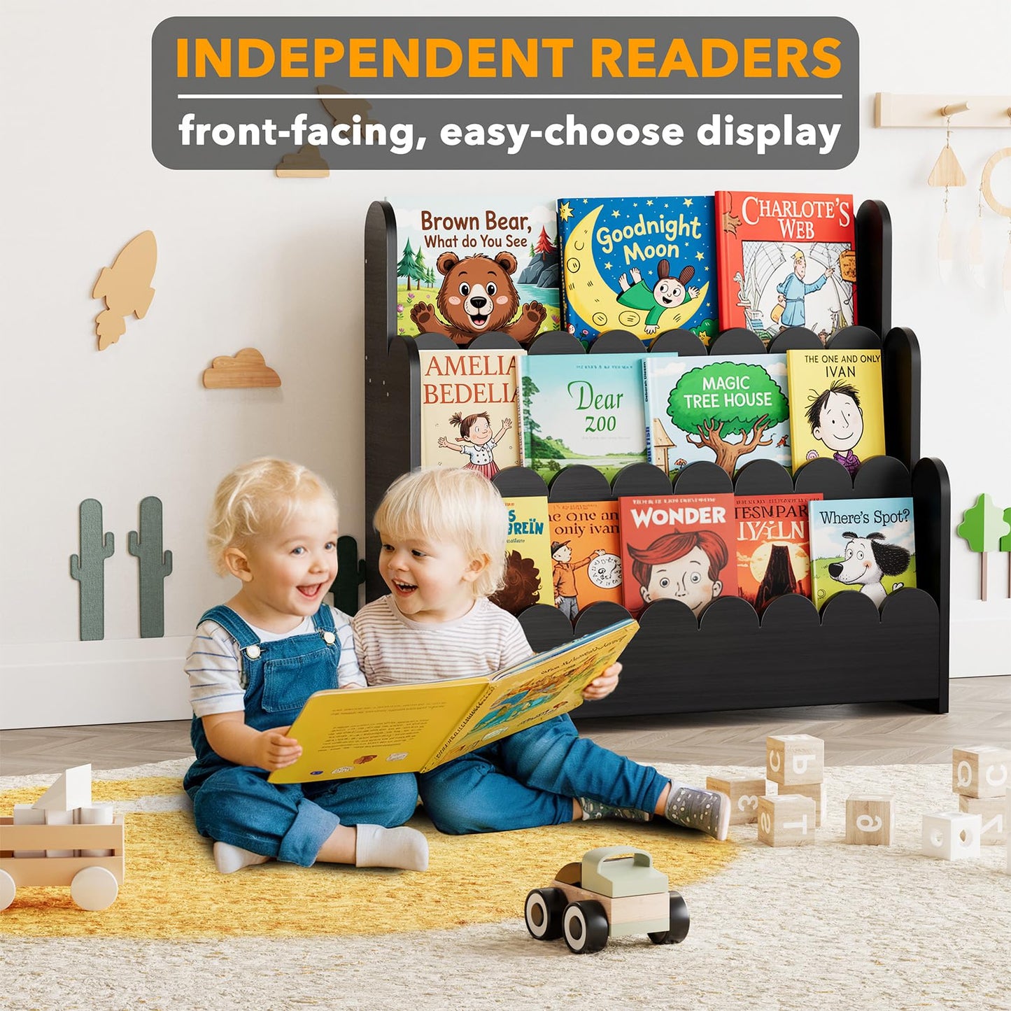 Montessori 3-Tier Scalloped Bookshelf for Kids