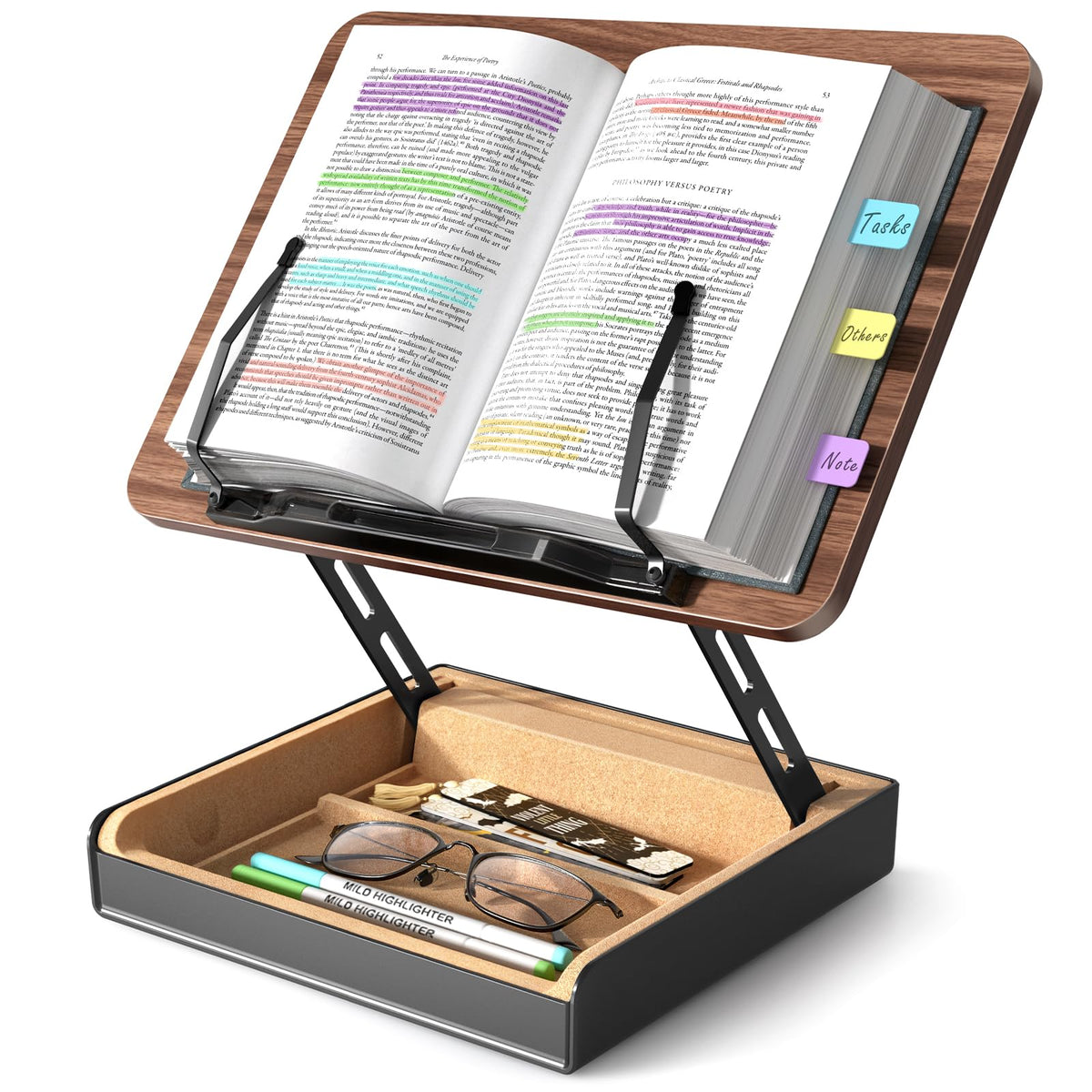 Adjustable Wooden Book Stand With Built-In Storage