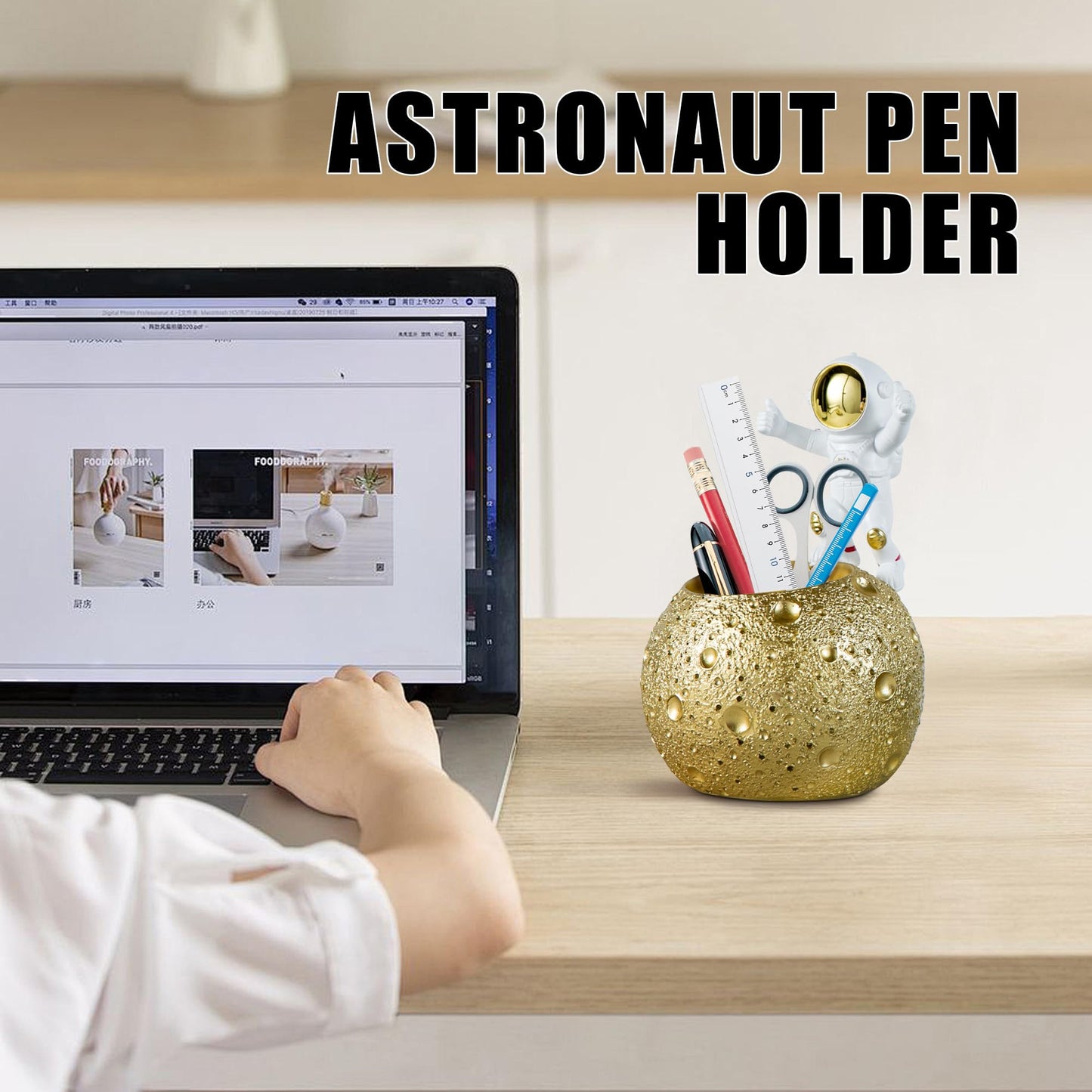 Astronaut Pen Holder With Decorative Desk Storage