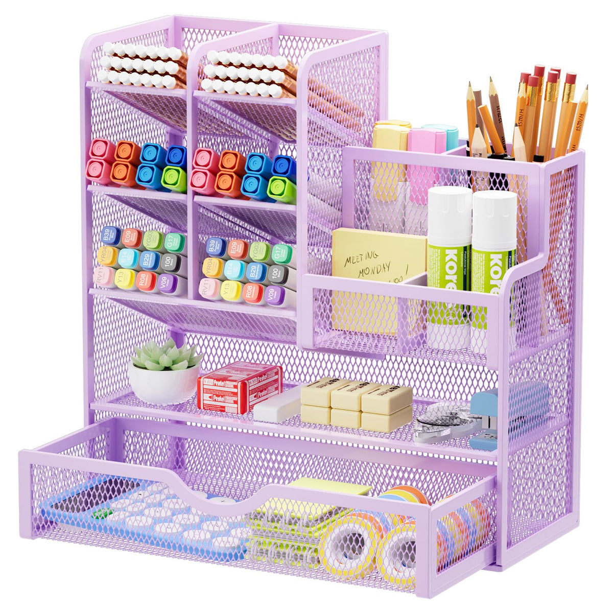Mesh Pen Holder With Drawer & Supply Storage