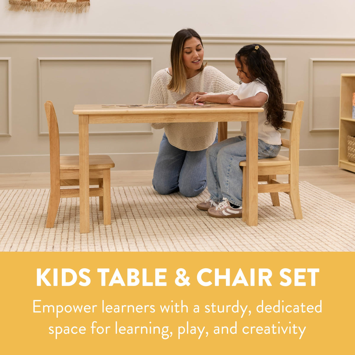 Kids Wooden Table & Chairs 3-Piece Set