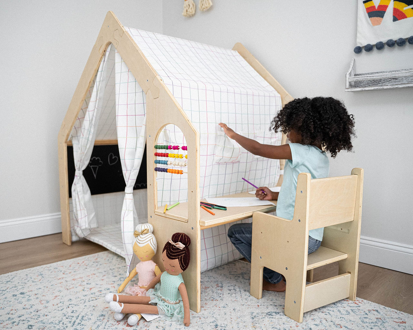 5-in-1 Montessori Wooden Playhouse With Desk