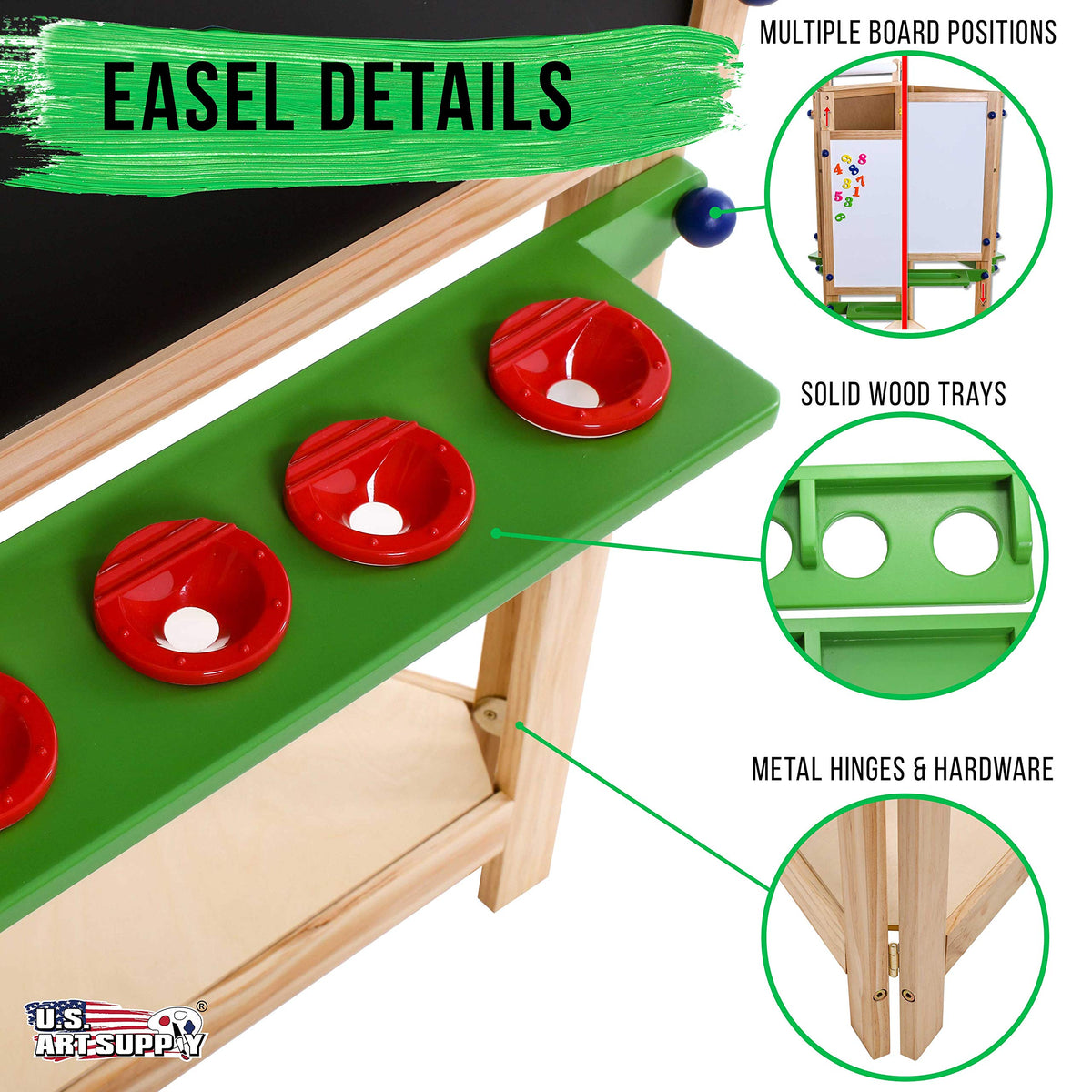 Three-Sided Wooden Art Easel for Kids