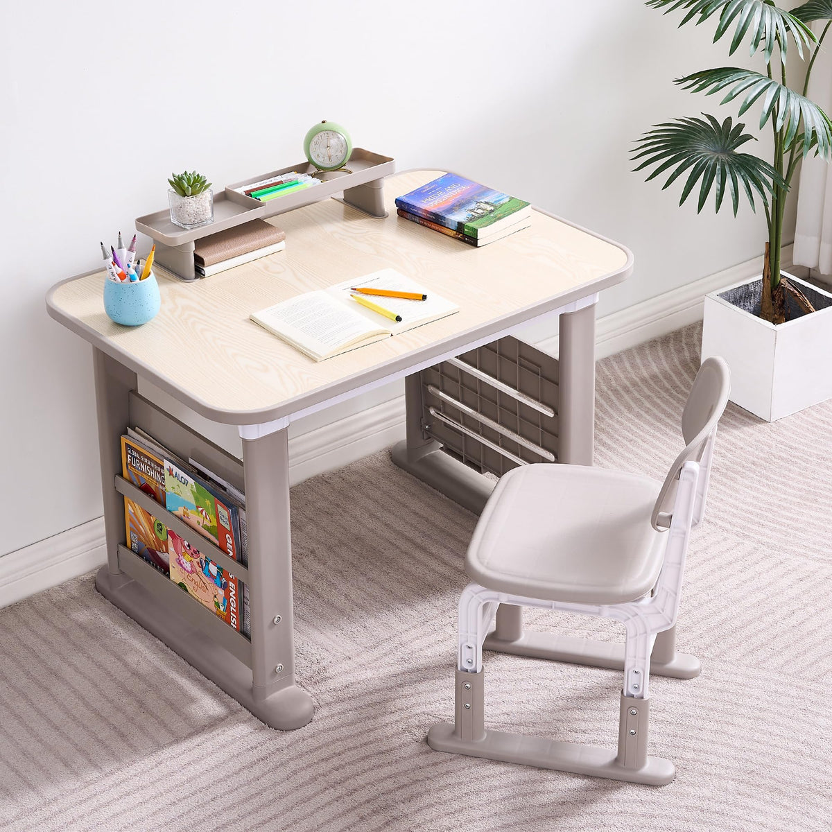 Adjustable Kids Desk & Chair Set With Storage